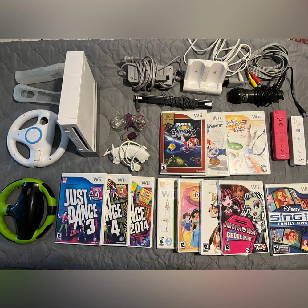 Wii console, accessories, games